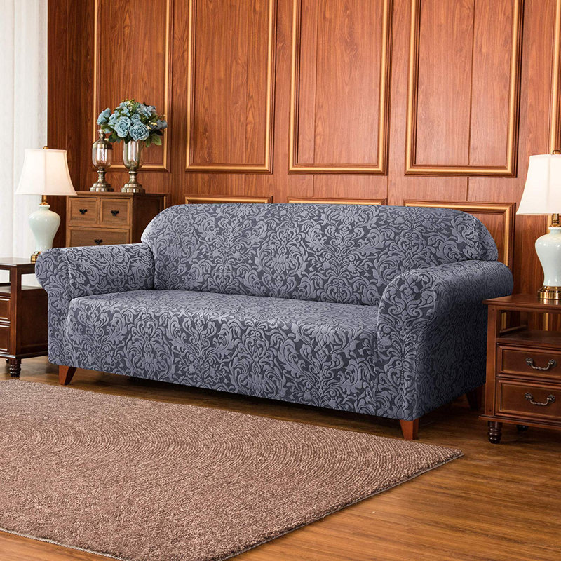 Charlton Home® Damask Printed Stretch Box Cushion Sofa Slipcover
